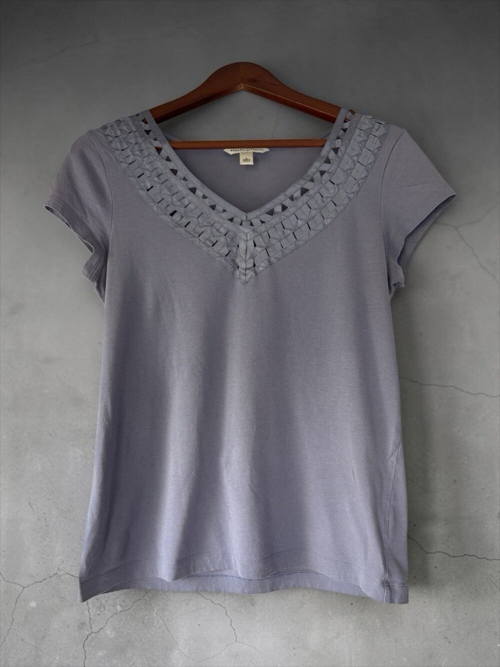 Banana Republic Women's Purple 100% Pima Short Sleeve Top Woven Detail Size L